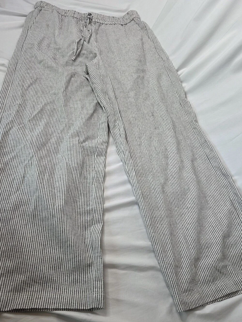 J. Crew Women's Gray Pinstripe Wide-Leg Drawstring Pants